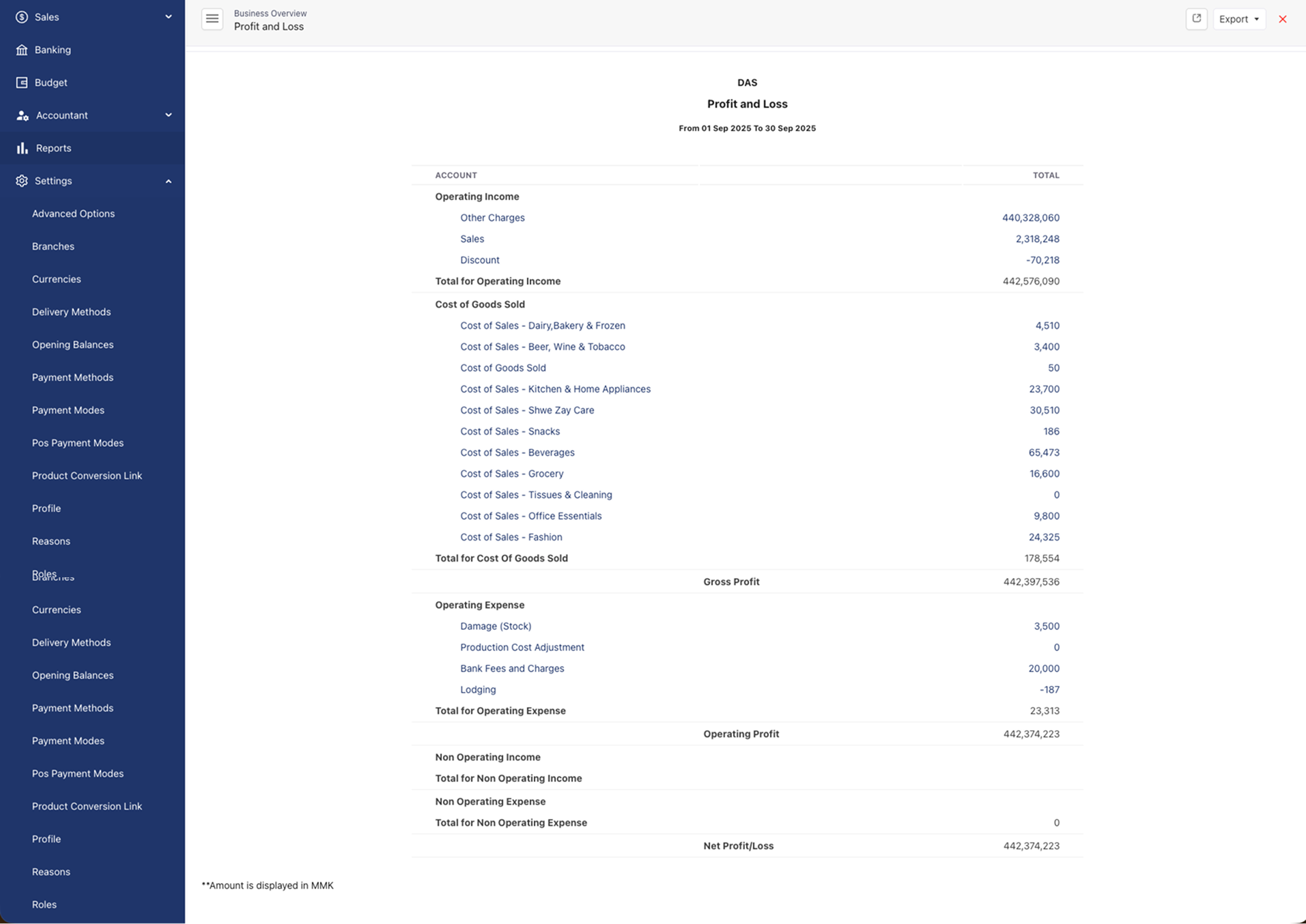 DAS — Profit & Loss Report