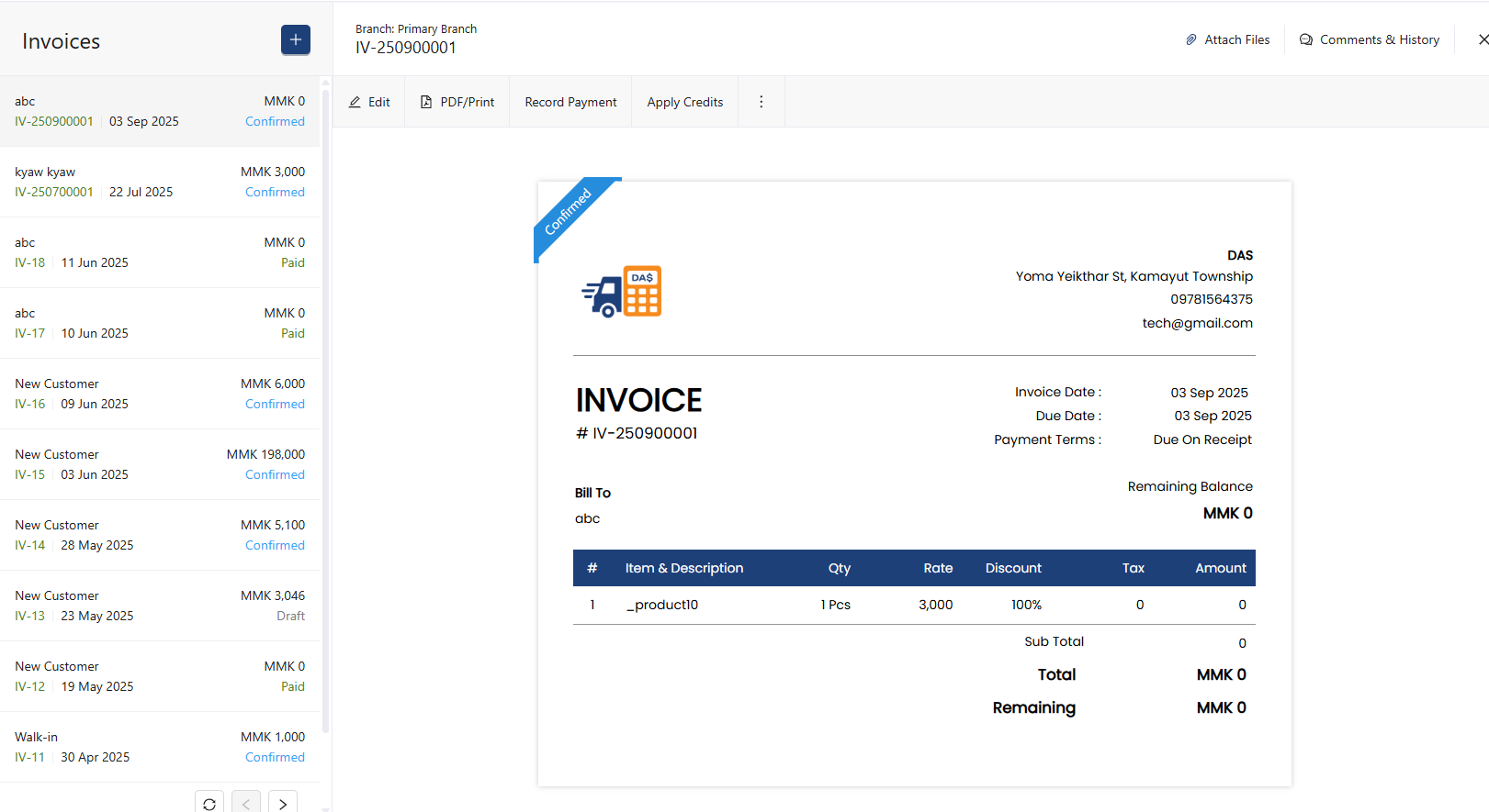 DAS — Invoice Detail View